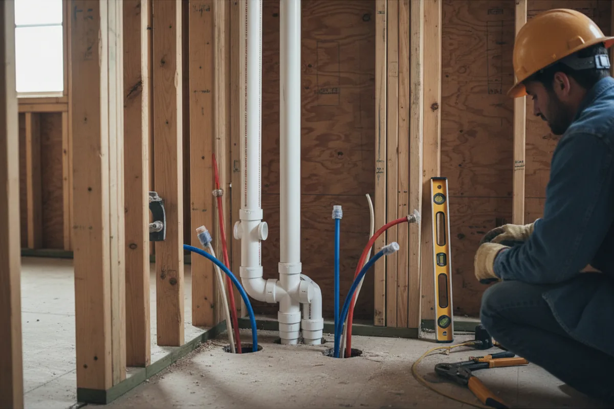 Drain and supply rough-in during Sump Pump Repair in Roseville